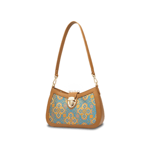 Song Brocade Leather Shoulder Underarm Bag Four Harmonies and Ruyi Pattern - SinoCultural -- P270038