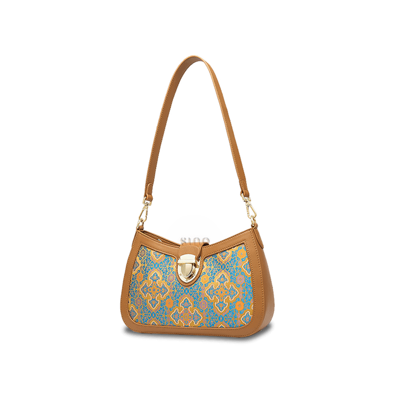 Song Brocade Leather Shoulder Underarm Bag Four Harmonies and Ruyi Pattern - SinoCultural -- P270038
