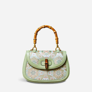 Song Brocade Mulberry Silk Bamboo Handle Handbag - SinoCultural -- P12062902-1