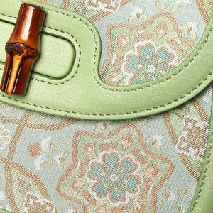 Song Brocade Mulberry Silk Bamboo Handle Handbag - SinoCultural -- P12062902-1