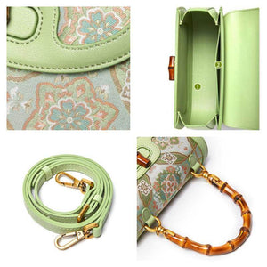 Song Brocade Mulberry Silk Bamboo Handle Handbag - SinoCultural -- P12062902-1
