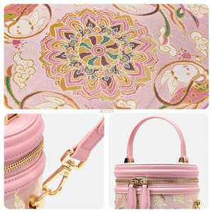Song Brocade Powder Pink Bucket Bag Lotus & Lucky Rabbit Pattern - SinoCultural -- P12065102