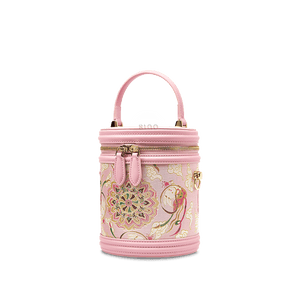Song Brocade Powder Pink Bucket Bag Lotus & Lucky Rabbit Pattern - SinoCultural -- P12065102