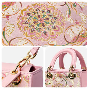 Song Brocade Powder Pink Crossbody Handbag Lotus & Lucky Rabbit Pattern - SinoCultural -- P12065302-1