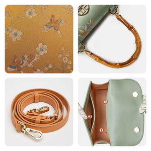 Song Brocade Silk Bamboo Handle Handbag - SinoCultural -- P170079KH-1