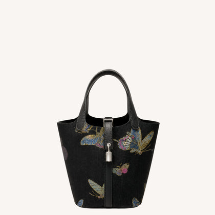 Spring Butterflies Song Brocade Basket Bag | Mulberry Silk Chinese Handbag-brocademodern