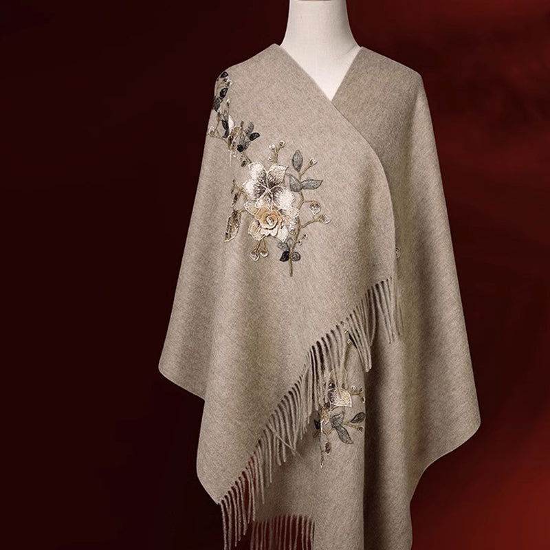 Handcrafted Su Embroidery Cashmere Scarf Premium Quality 200x60cm - SinoCultural -- HYFSJ012-1