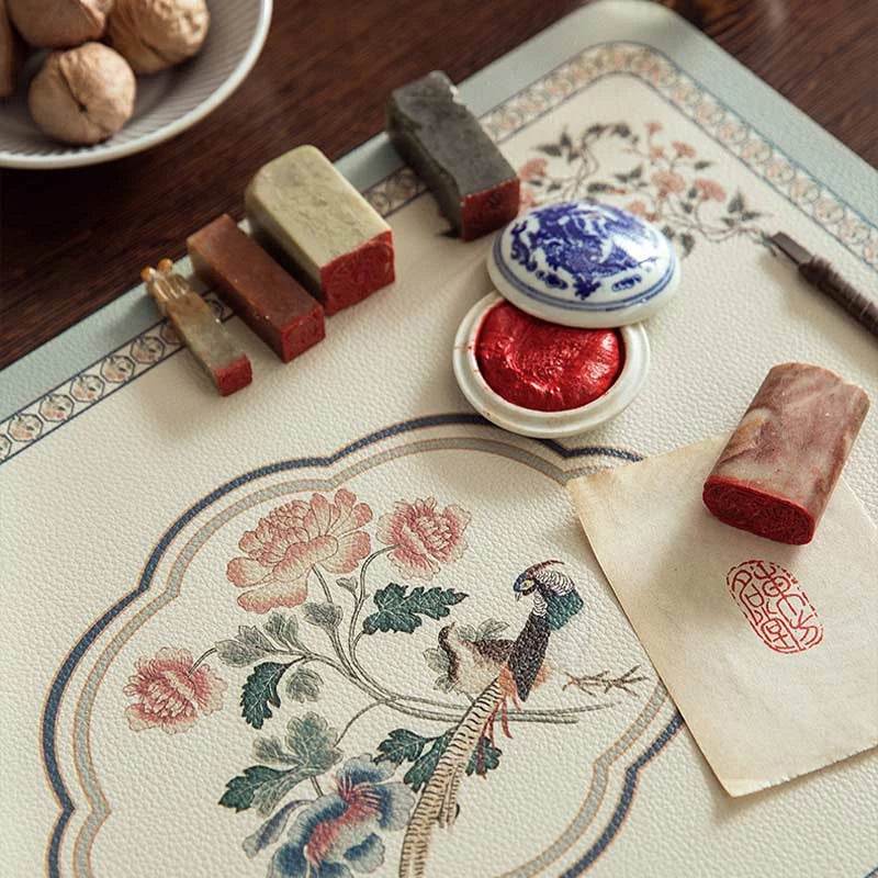 2-Piece Chinoiserie Spring Bird and Flower Pattern Washable Placemat - SinoCultural -- TM036A3045