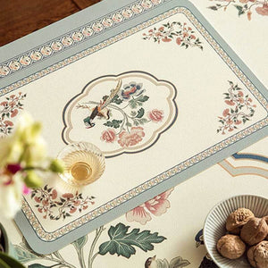 2-Piece Chinoiserie Spring Bird and Flower Pattern Washable Placemat - SinoCultural -- TM036A3045