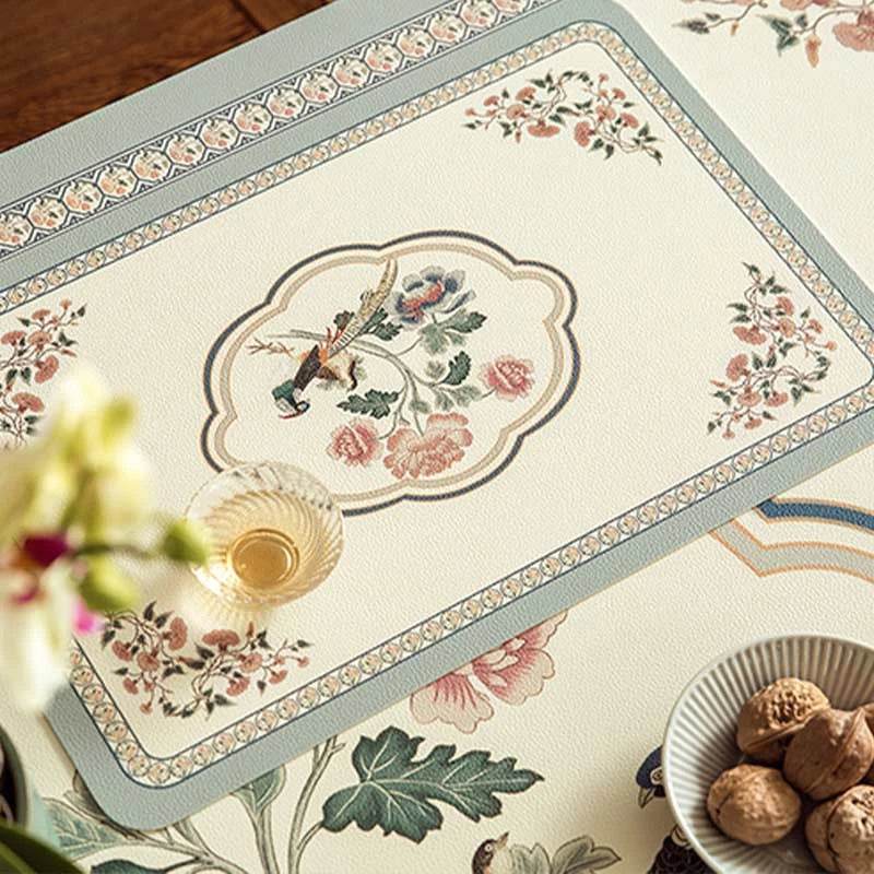 2-Piece Chinoiserie Spring Bird and Flower Pattern Washable Placemat - SinoCultural -- TM036A3045