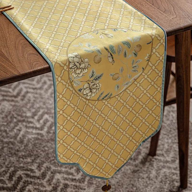 Chinoiserie Traditional Golden Autumn Table Runner - SinoCultural -- TR014Y160