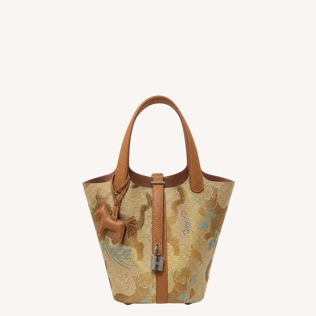 Tiger Warding Off Five Poisons Song Brocade Basket Bag | Brocade Modern