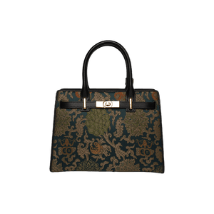 Handmade Song Brocade Chinoiserie Leather Kelly Bag Twining Flowers - SinoCultural -- W4188-1