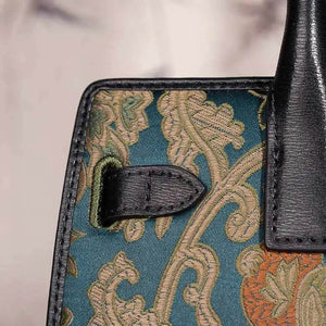 Handmade Song Brocade Chinoiserie Leather Kelly Bag Twining Flowers - SinoCultural -- W4188-1