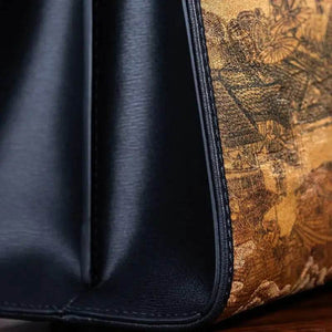 Handmade Xiangyunsha Silk Black Leather Kelly Bag Chinese Painting - SinoCultural -- W4188-2