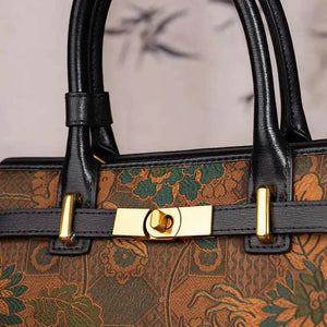 Handmade Song Brocade Chinoiserie Vintage Brown Kelly Bag - SinoCultural -- W4188-3