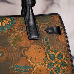 Handmade Song Brocade Chinoiserie Vintage Brown Kelly Bag - SinoCultural -- W4188-3