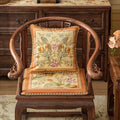 Chinoiserie Orange Spring Floral Bird Pattern Short Plush Chair Cushion - SinoCultural -- SC032A38