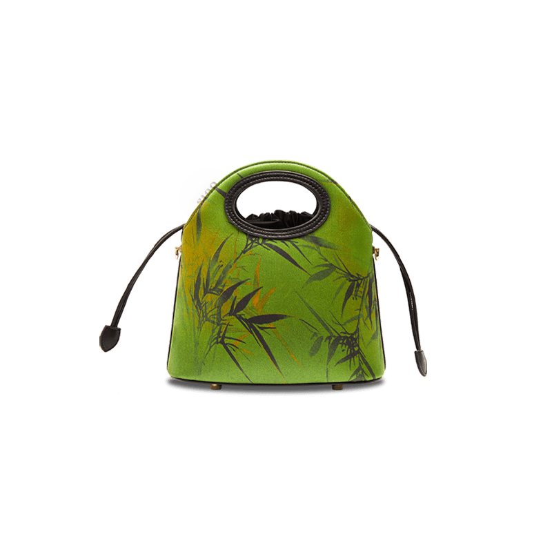 Xiangyunsha Silk Bamboo Green Drawstring Bucket Bag - SinoCultural -- YS120670-2