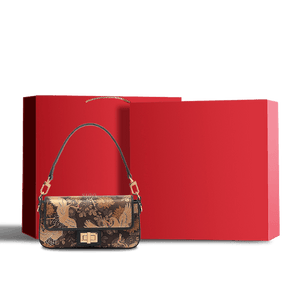 Xiangyunsha Silk Vintage Crane Print Shoulder Bag - SinoCultural -- YS120648
