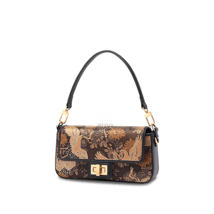 Xiangyunsha Silk Vintage Crane Print Shoulder Bag - SinoCultural -- YS120648