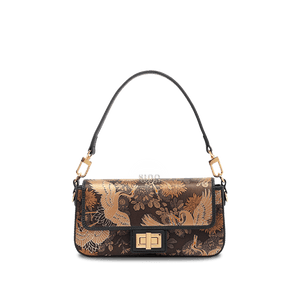 Xiangyunsha Silk Vintage Crane Print Shoulder Bag - SinoCultural -- YS120648