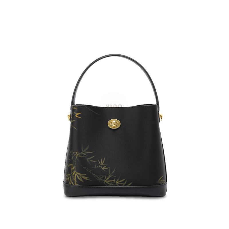 Xiangyunsha Silk Bamboo Print Crossbody Bucket Bag - SinoCultural -- YS120757