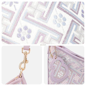 Zhuang Brocade Leather Shoulder Bag Tote Bag Romantic Purple - SinoCultural -- FJ220679