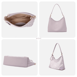 Zhuang Brocade Leather Shoulder Bag Tote Bag Romantic Purple - SinoCultural -- FJ220679