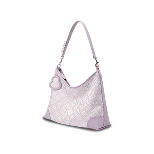 Zhuang Brocade Leather Shoulder Bag Tote Bag Romantic Purple - SinoCultural -- FJ220679
