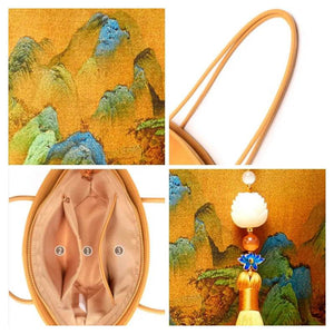 Chinese Painting Mulberry Silk Tote Bag Green Women Handbag - SinoCultural -- P220263-2