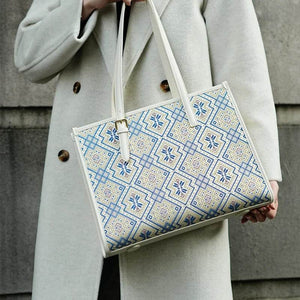 Zhuang Brocade Handicraft Large-Capacity Commuter Tote Bag - SinoCultural -- FJ120765-2