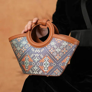 Zhuang Brocade Handicraft Unique Crossbody Basket Bag - SinoCultural -- FJ120001-2