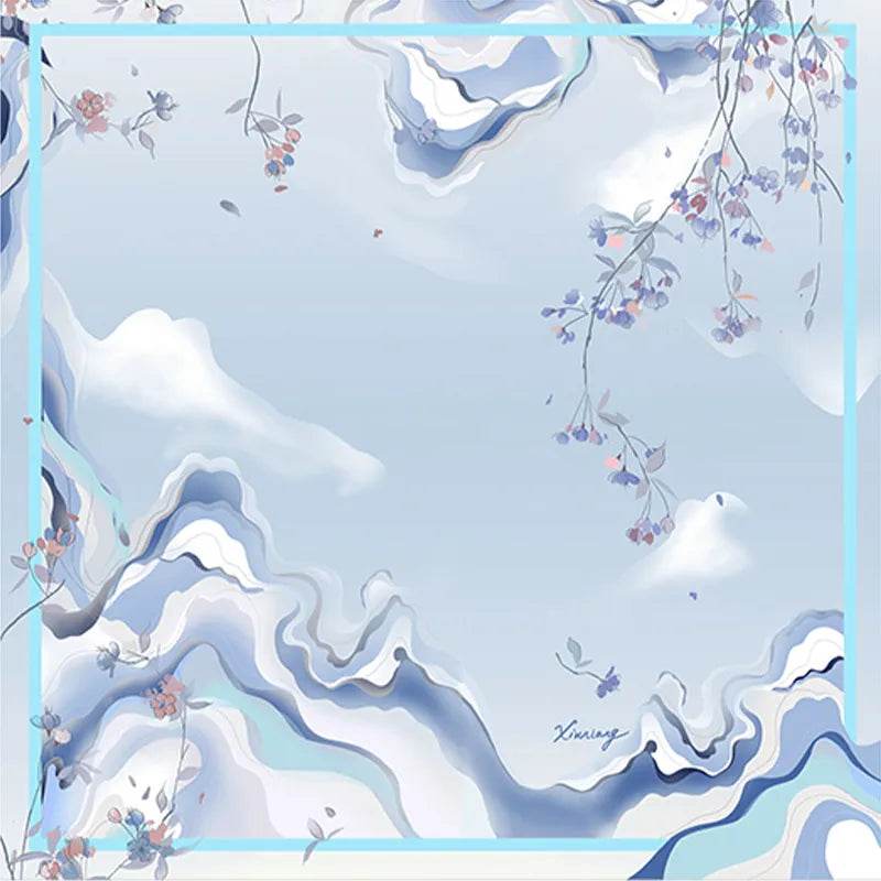 100% Mulberry Silk Luxury Square Silk Scarf Dreamy Jiangnan Design 68 x 68 Cm - SinoCultural -- SS022-2