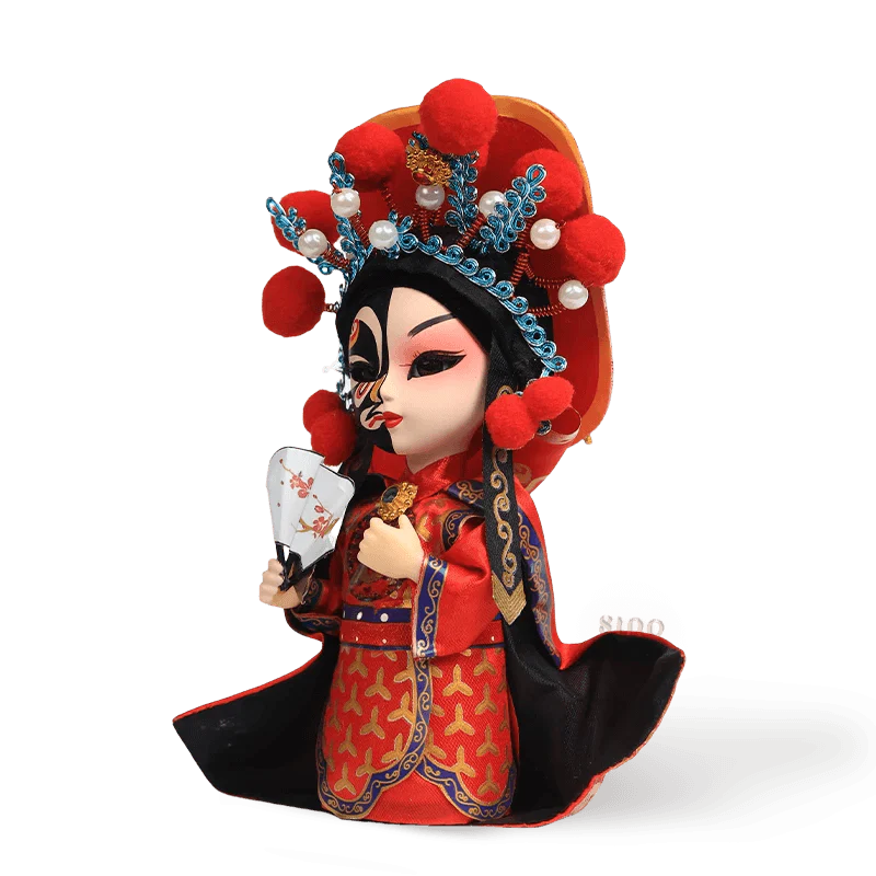 6-Inch Vintage Chinese Dolls - Handcrafted Sichuan Opera Face-Changing Red Art - SinoCultural -- QQ0665