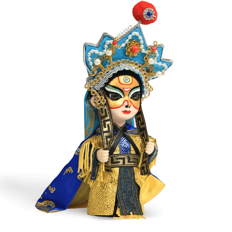 6-Inch Vintage Chinese Dolls - Handcrafted Sichuan Opera Face-Changing Yellow Art - SinoCultural -- QQ0666