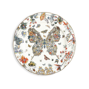 10.5-inch luxury bone china scalloped dinner plate with butterfly and floral design.