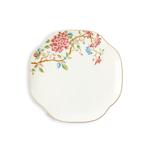 Two luxury floral chinoiserie bone china square dinner plates, 8-inch.