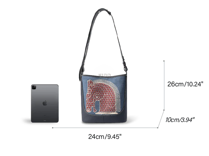 Chinoiserie Horse Pattern Embroidered Leather Crossbody Bag - SinoCultural -- M110695