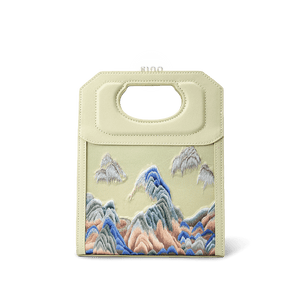 Chinoiserie Mountains Painting Hand Embroidered Leather Handle Bag - SinoCultural -- SX120779
