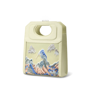 Chinoiserie Mountains Painting Hand Embroidered Leather Handle Bag - SinoCultural -- SX120779