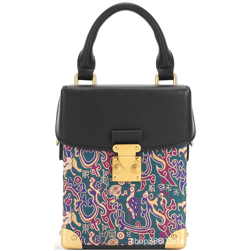 Zhang Hecai Five-Star Rising New Chinese Fashion Elegant Genuine Leather Patchwork Small Square Bag