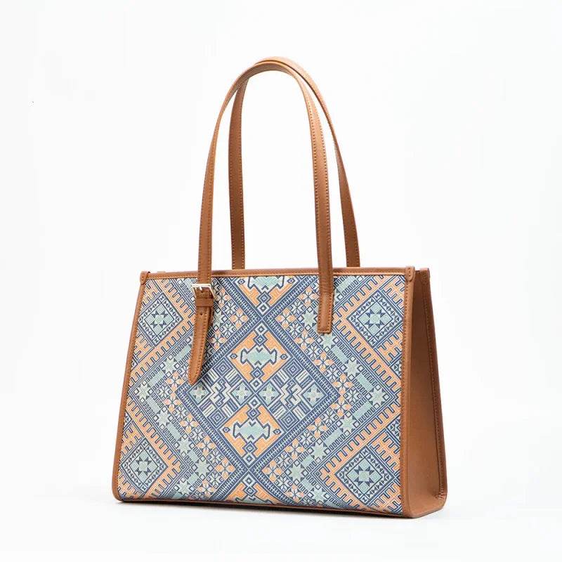 Zhuang Brocade Handicraft Large-Capacity Commuter Tote Bag - SinoCultural -- FJ120765-2