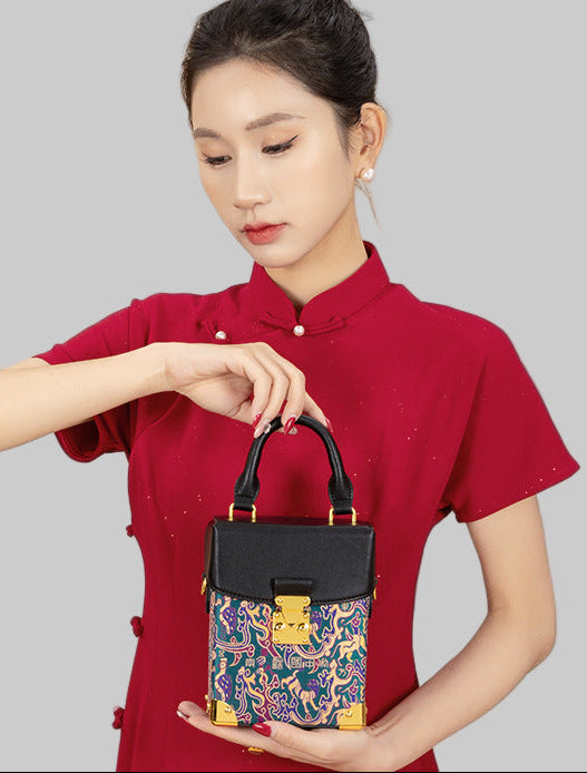 Song brocade clutch bag styled for modern Chinese outfits and elegant daily carry featuring Shu Brocade New Chinese