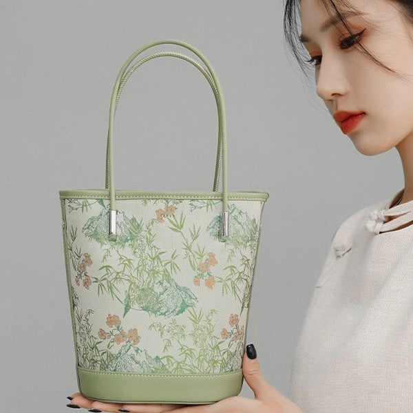 Song Brocade Bag  New Chinese Style Genuine Leather  Bucket Bag