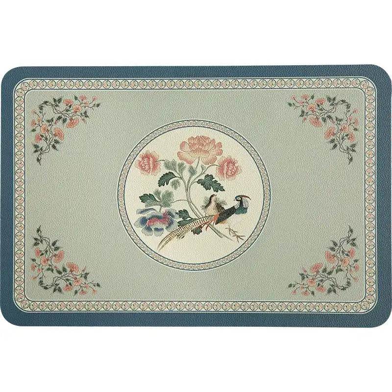 2-Piece Chinoiserie Spring Bird and Flower Pattern Washable Placemat - SinoCultural -- TM036A3045