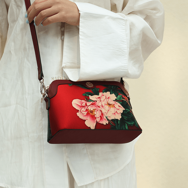 Handcrafted Mulberry Silk Clutch Purse for Women | Floral Evening Bag & Wallet - SinoCultural -- P170029-R