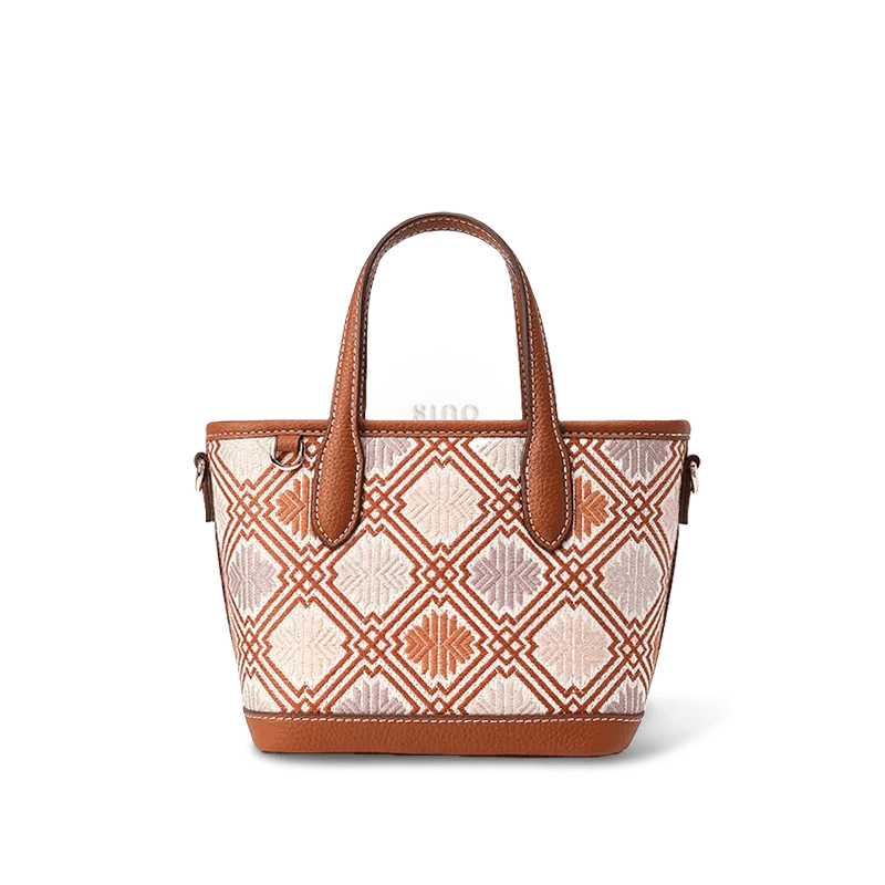 Luxury Zhuang Brocade Embroidered Leather Zipper Crossbody Bag - SinoCultural -- FJ110696