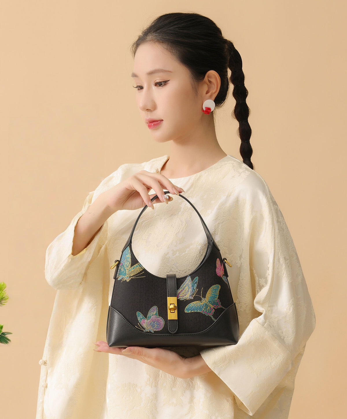 Heritage Song Brocade New Chinese Style Tote Bag – Spring Butterfly Dance-brocademodern