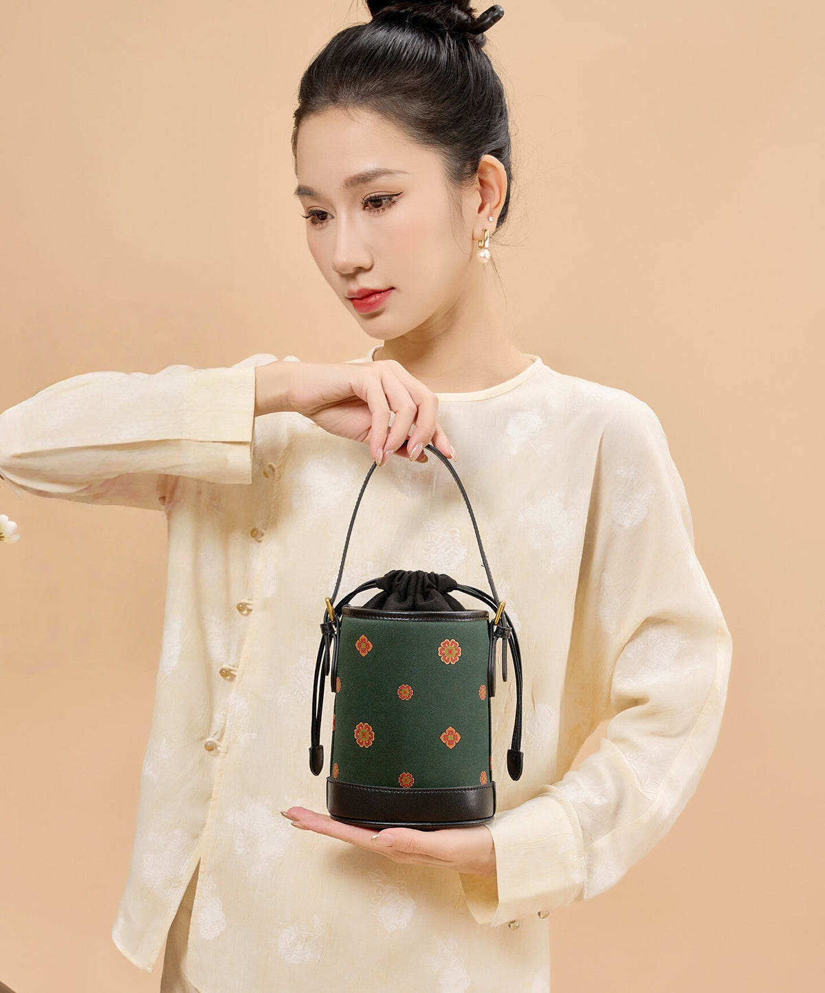 Heritage Xiangyunsha New Chinese Style Bucket Bag – Baoxiang Blossom-brocademodern